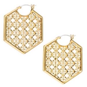 TORY BURCH • Gold Perforated Hoop Earrings